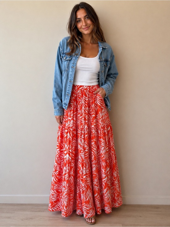 crown & ivy Dresses & Skirts - crown & ivy Red Tropical-Print Maxi Skirt
